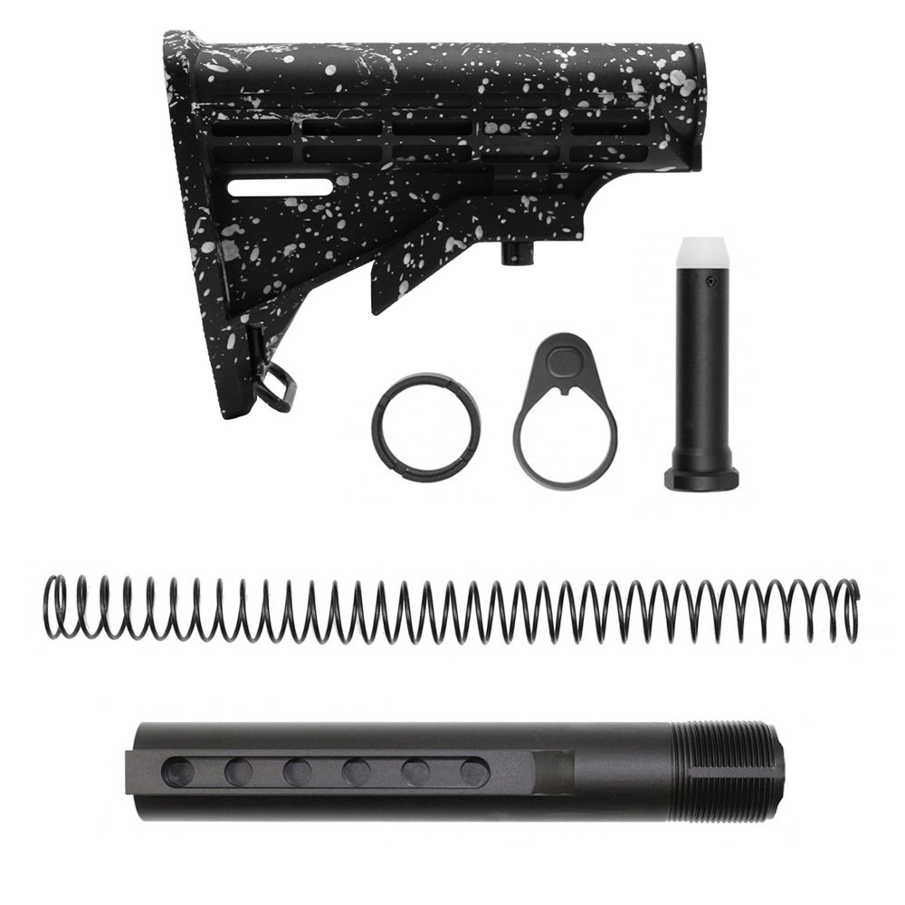 AR-15 .223/5.56 Collapsible Carbine Stock-Cerakote Glacier Silver Splatter | W/ 6-Position Buffer Tube Kit | Mil-Spec